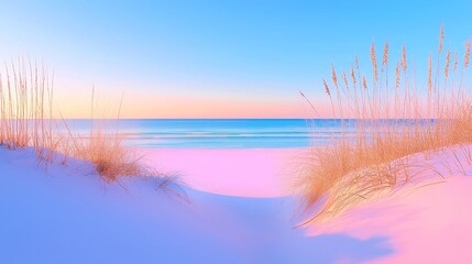 Pensacola Beach Dawn, serene beachscape, soft hues of early morning sky, gentle waves lapping at the shore, tranquil atmosphere inviting reflection and peace