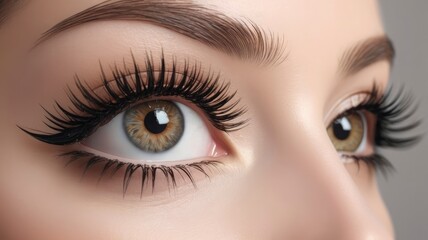 Obraz premium Eye with long false eyelashes, close-up, makeup detail. real photo 4k more sharp
