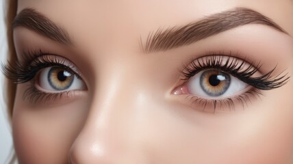 Obraz premium Eye with long false eyelashes, close-up, makeup detail. real photo 4k more sharp