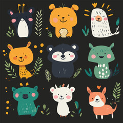 vector set of cute animals in a cartoon style