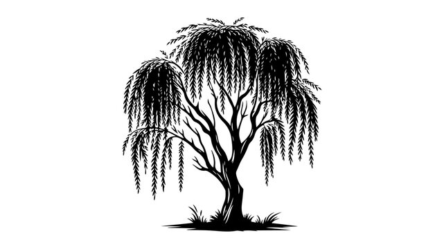 Willow tree silhouette vector illustration.