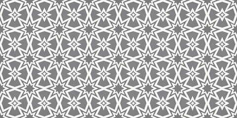 Fototapeta premium Geometric Seamless Pattern with Interlocking Stars, Gray and White, Abstract, tileable , pattern , background , geometric
