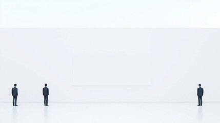 Obraz premium Business professionals in smart attire, posing confidently against a clean white wall, showcasing teamwork and professionalism in a modern office environment.