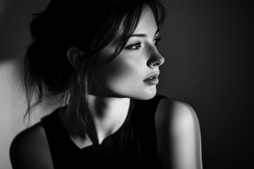 Elegant Black and White Profile Portrait of a Woman