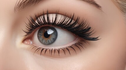 Obraz premium Macro shot of eye with extreme eyelash extensions, cosmetics 4k more sharp