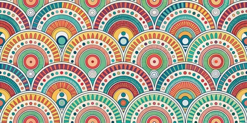 Fototapeta premium Geometric Circular Pattern with Vibrant Colors, Abstract, Digital Art, Pattern, Colorful