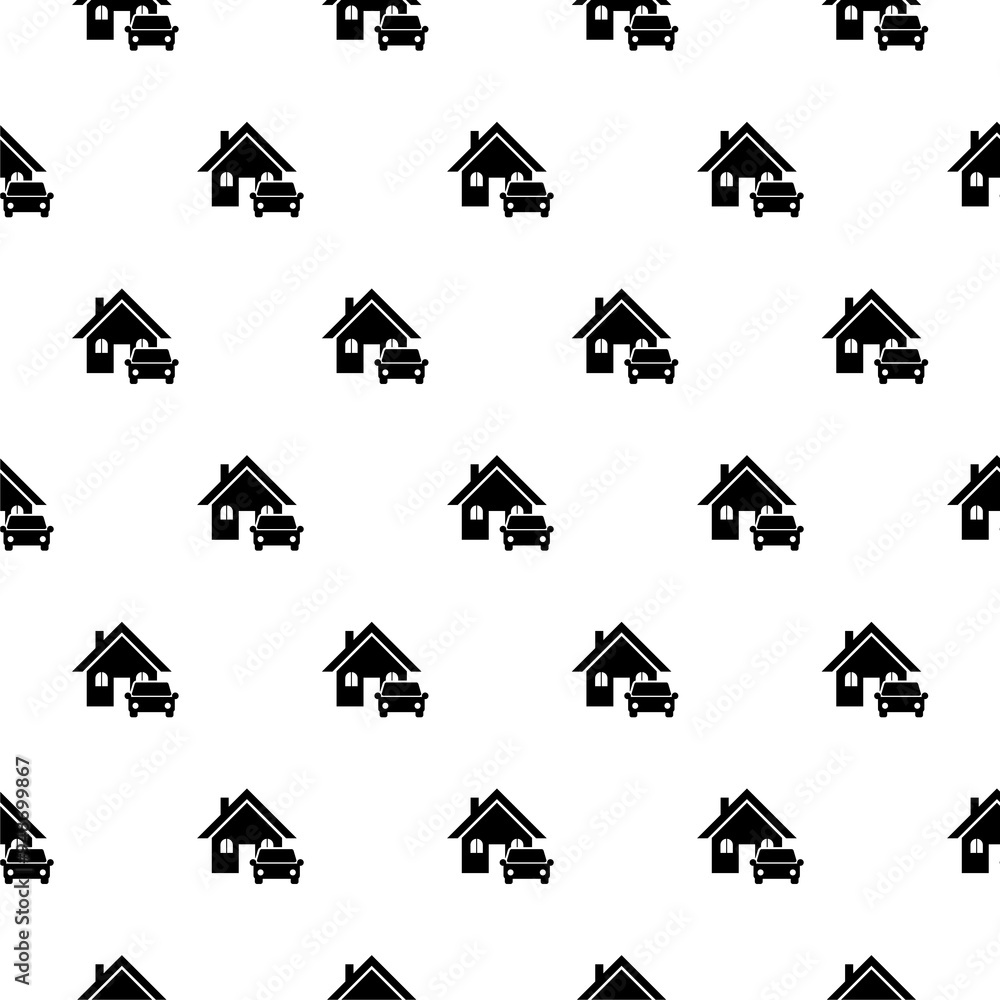 Sticker Car and house icon seamless pattern on white