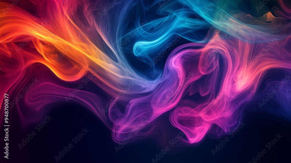 Poster a vibrant swirl of multicolored cigarette smoke drifting through the air, creating a mesmerizing ble
