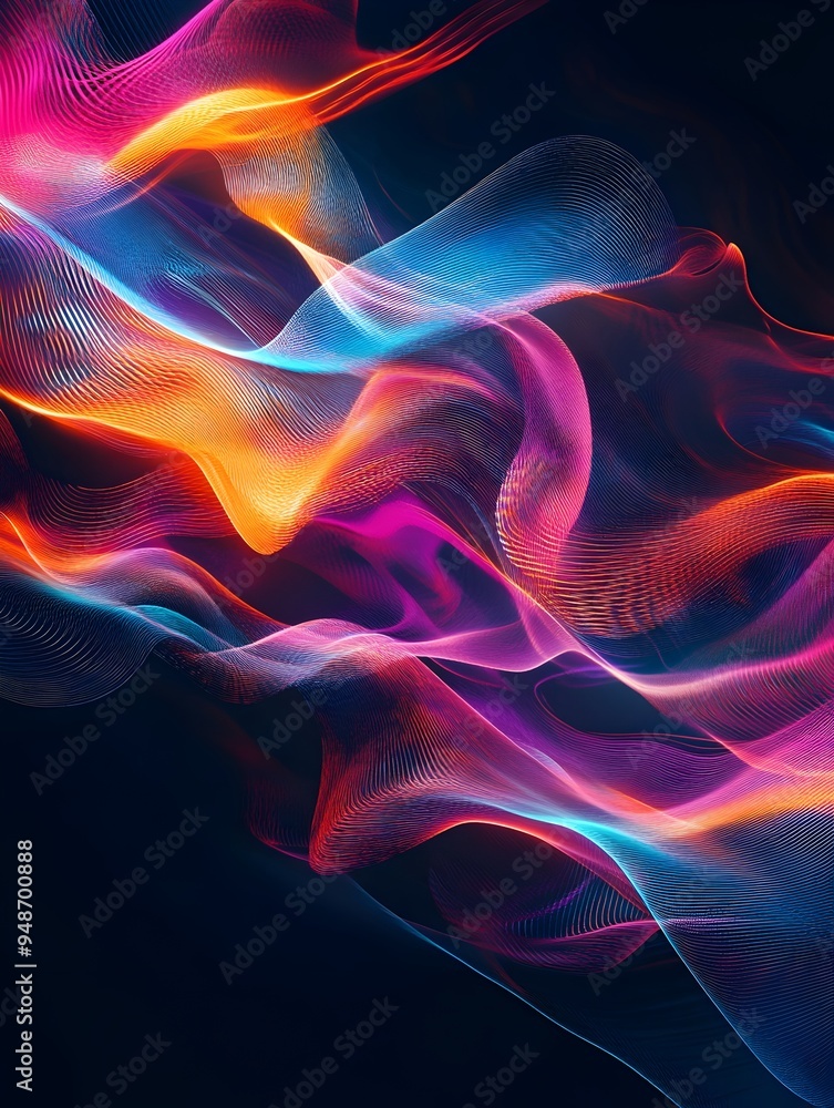 Poster captivating abstract neon wave patterns on dark digital canvas