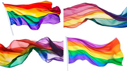Set of Waving Rainbow Pride Flags, Isolated on a Blank Background.