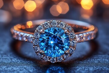 Fototapeta premium A blue diamond ring with a gold band