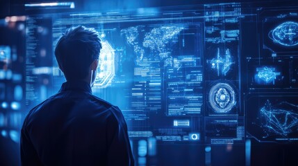 A hacker attempting to breach an AI system, highlighting cybersecurity challenges