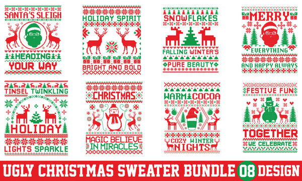 Ugly Christmas Sweater T-shirt SVG Design, Calligraphy T-shirt, EPS, SVG Files for Cutting Machines, Perfect for Bags, Cups, Cards, EPS 10 Ready for Download