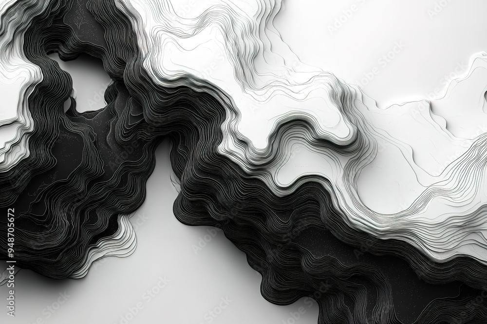 Poster a black and white image of a mountain range with a white line running through it