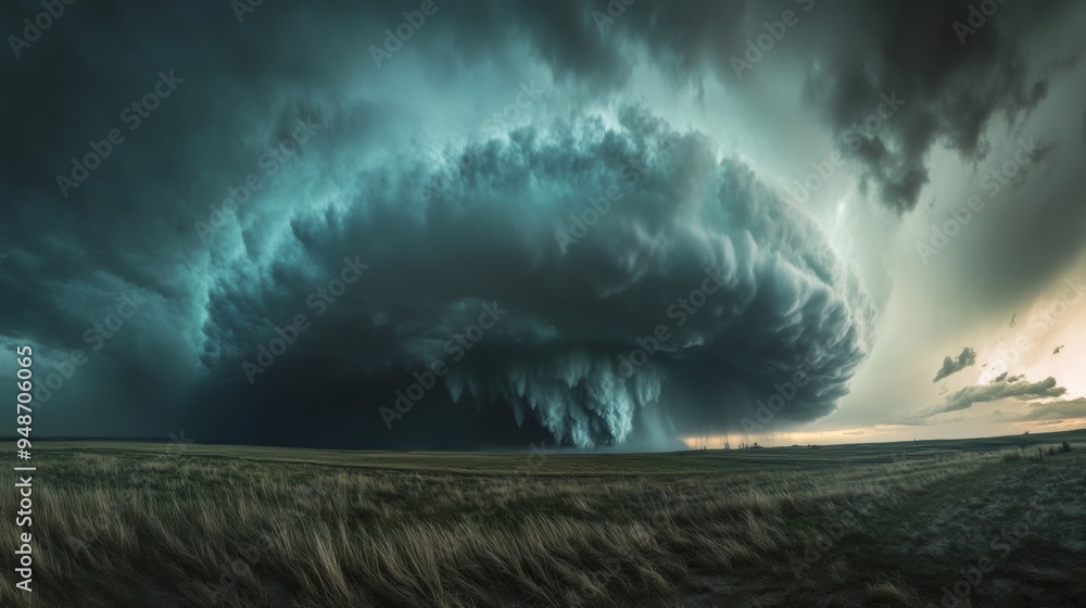 Poster a wide-angle view of a violent hailstorm with large hailstones hitting the ground, creating a dramat