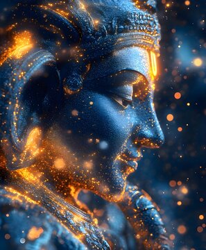 Closeup of Hindu Gods Ram and Krishna Statues - Blue Sparkling Shiny