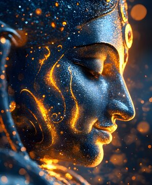 Closeup of Hindu Gods Ram and Krishna Statues - Blue Sparkling Shiny