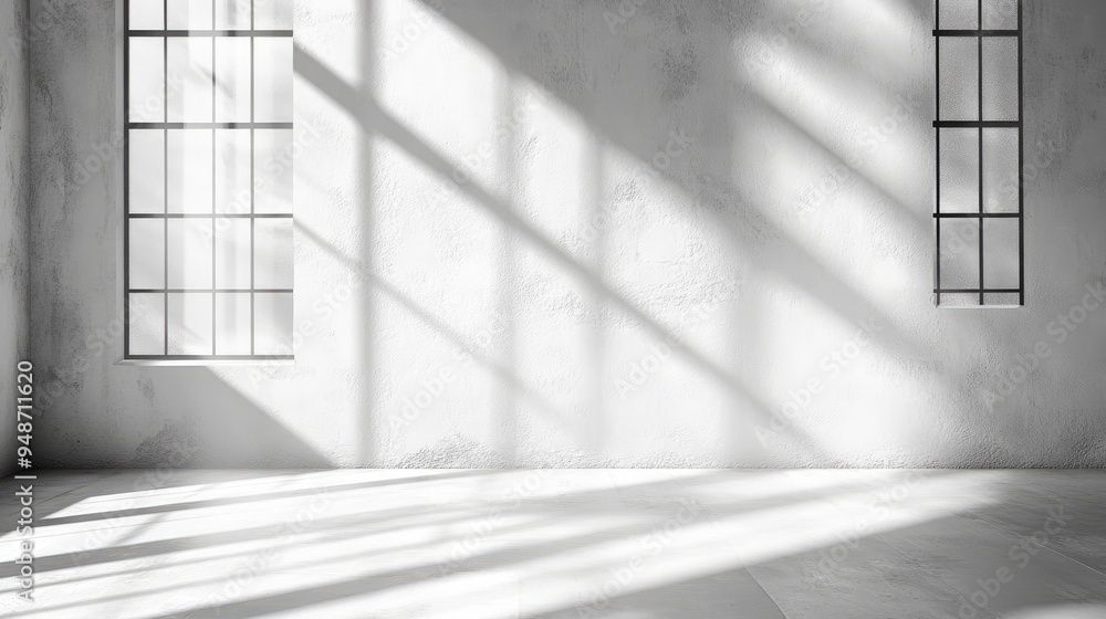 Aufkleber empty room with sunlight streaming through windows. perfect for minimalist and modern design concept