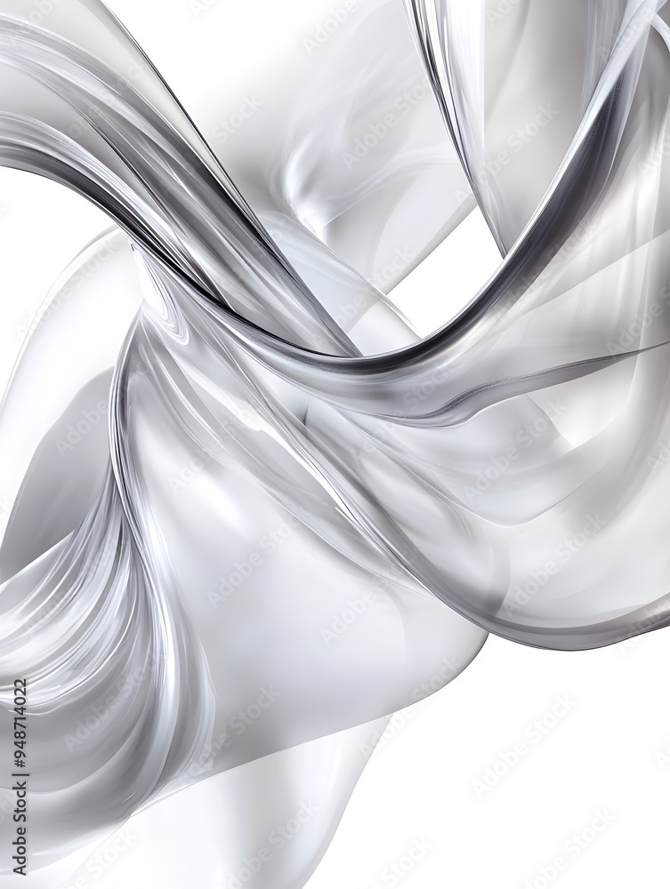 Poster Fluid Metallic Abstract Forms with Radiant Chromatic Gradients and Reflective Planes on White Background
