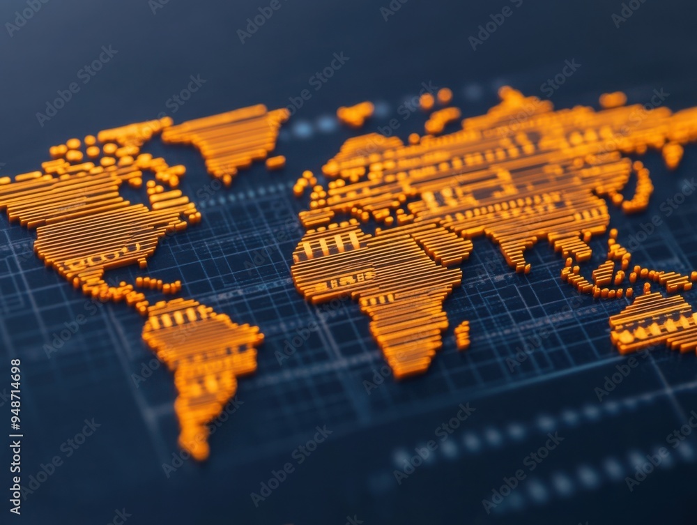 Poster a world map with currency symbols placed at strategic points, showcasing the global distribution of 