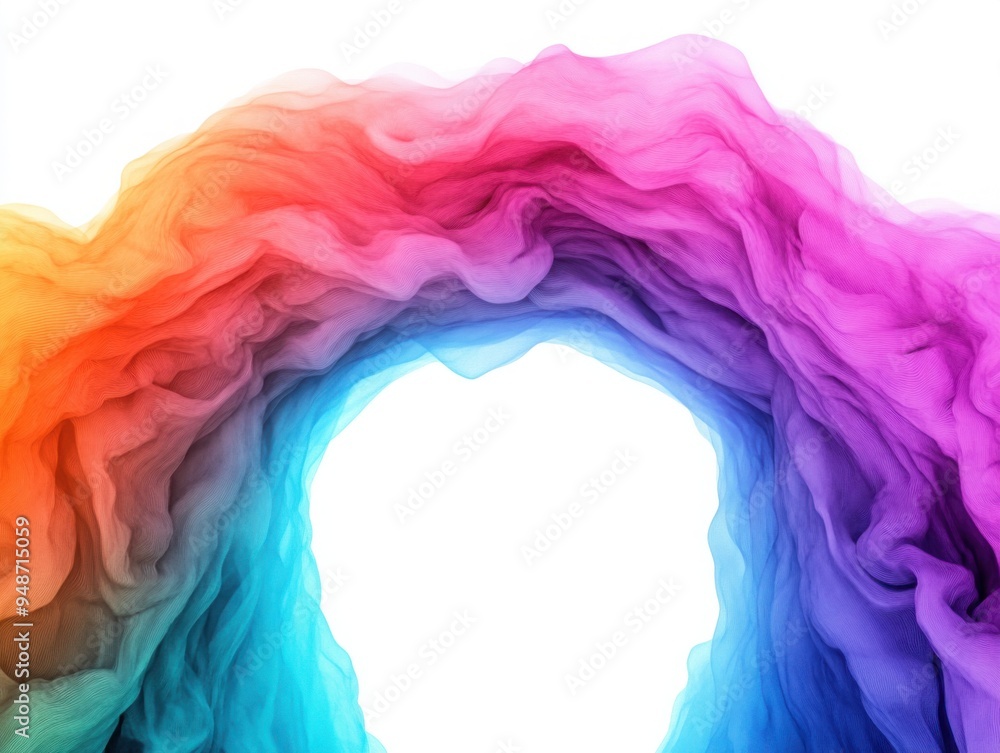 Poster an abstract depiction of a rainbow bridge connecting two worlds, representing progress and unity, di