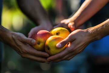 Hands sharing fresh apples, symbolizing community aid and genero