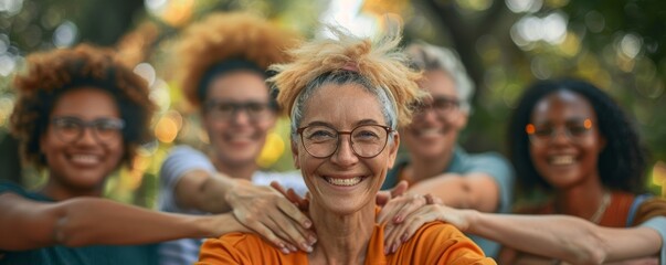 Volunteers organizing a senior companionship program, showcasing intergenerational friendship and social care, elderly support