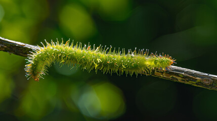 Fototapeta premium Single rod shaped bacteria crawling on a green tree branch. high quality photograph