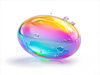  Soap bubble floating on white background. Water foam bubbles with rainbow colors.