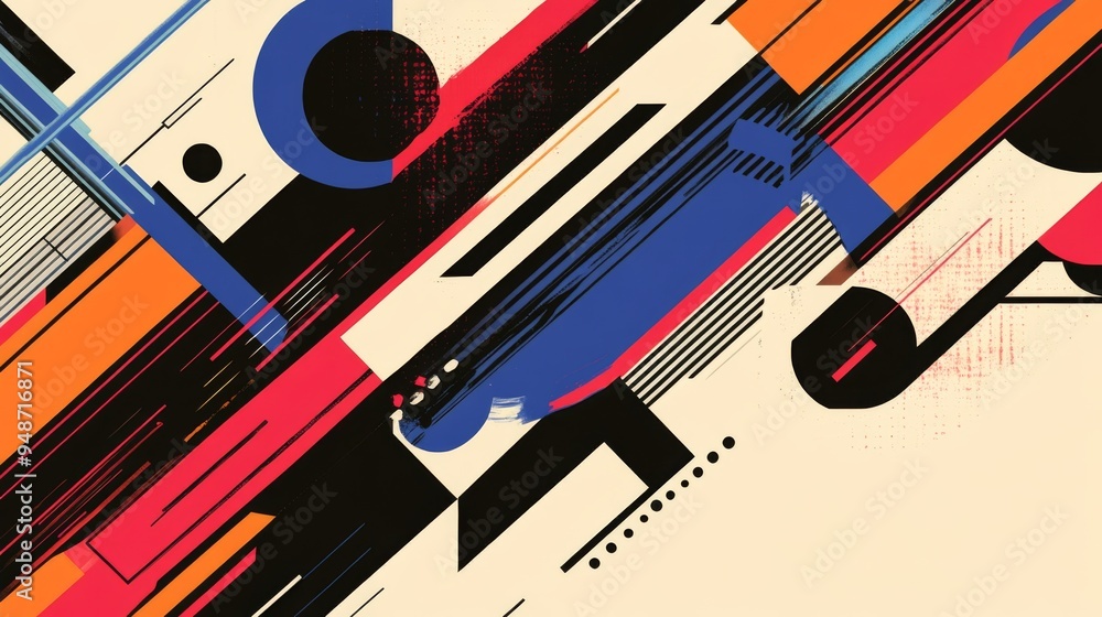 Poster an abstract background with geometric shapes and bold lines in contrasting colors, forming a modern 