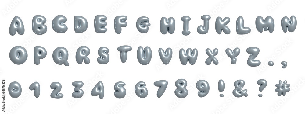Poster 3d y2k style font with fluid abstract bubble shapes of dripping liquid melted white metal or ink. se