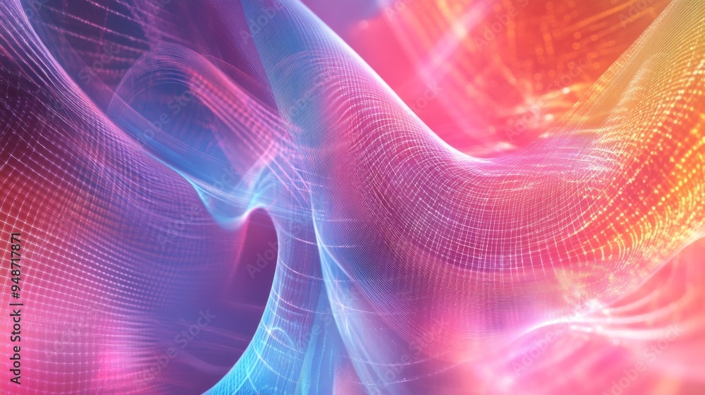 Poster an abstract image illustrating electromagnetic waves with energy pulses and varying wavelengths, set