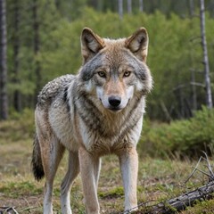Fototapeta premium Stunning high resolution photos of a wayward proud wolf in Altai. The photos highlight and convey the purity of emotions, amazing fantastic energy. Wild animals