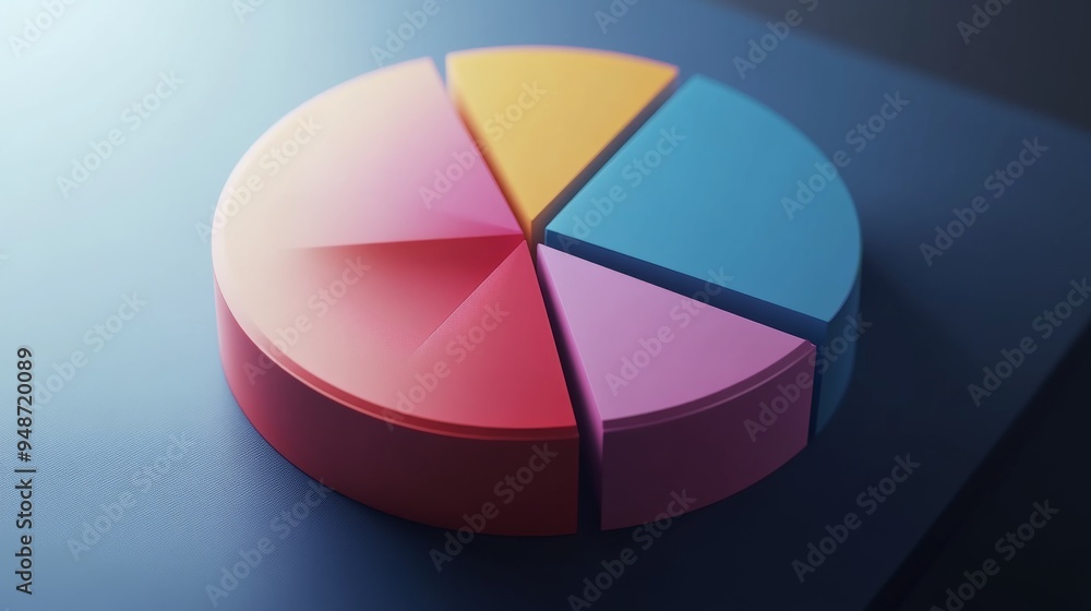 Aufkleber An animated 3D pie chart rotating slowly, showing different data slices and their proportions in a visually engaging and interactive manner.