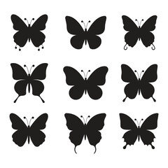 set of butterfly silhouettes isolated on a white background