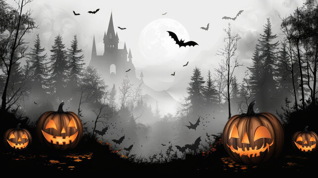 Black and white logo design of Halloween sleeve tattoo, goth macabre stylized tattoo design