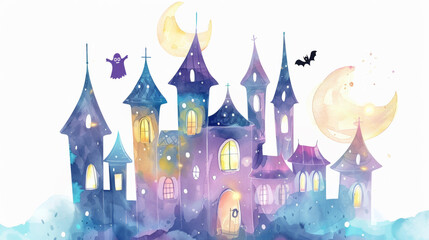 Obraz premium A small, whimsical castle with rounded towers and a soft pastel glow.