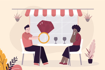 Happy multiethnic family sits at table in street cafe, people eating, talking and relax. Love parents with children in cafe.