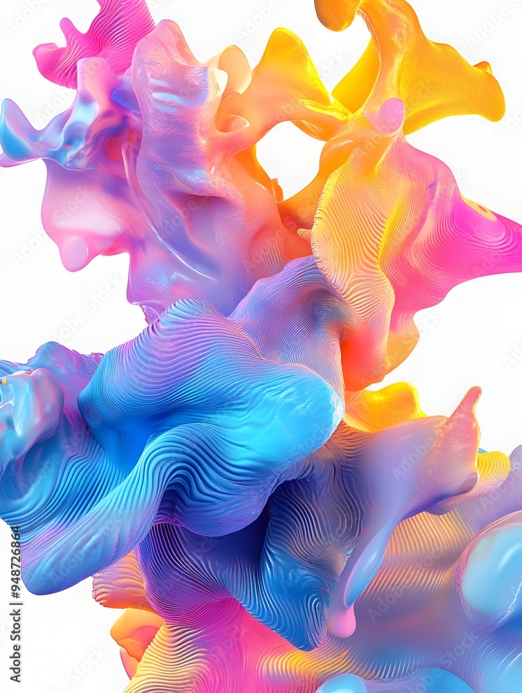 Aufkleber mesmerizing neon generative abstract with biomorphic shapes and algorithmic distortions