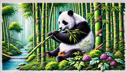 Obraz premium Tranquil Panda in Bamboo Forest