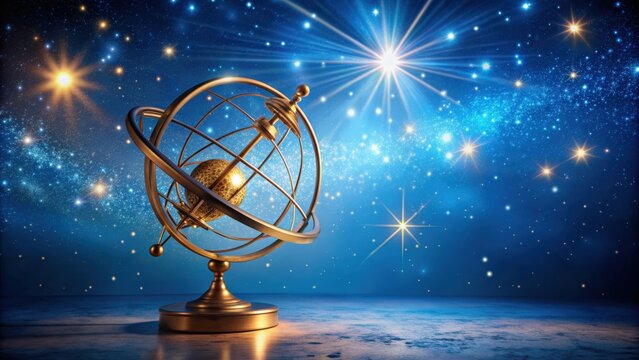 Zodiac constellation Gemini and armillary sphere over blue background, Zodiac, constellation, Gemini, armillary sphere
