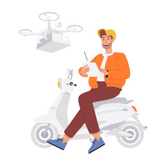 A flat style illustration of drone delivery 

