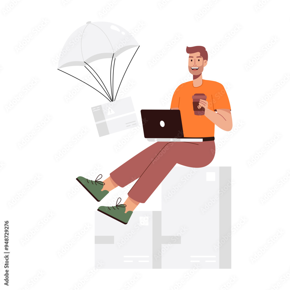 Poster a flat style illustration of parcel airdrop