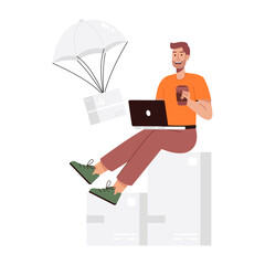 A flat style illustration of parcel airdrop 

