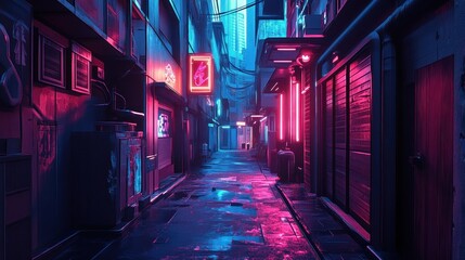 Neon Lit City Alley