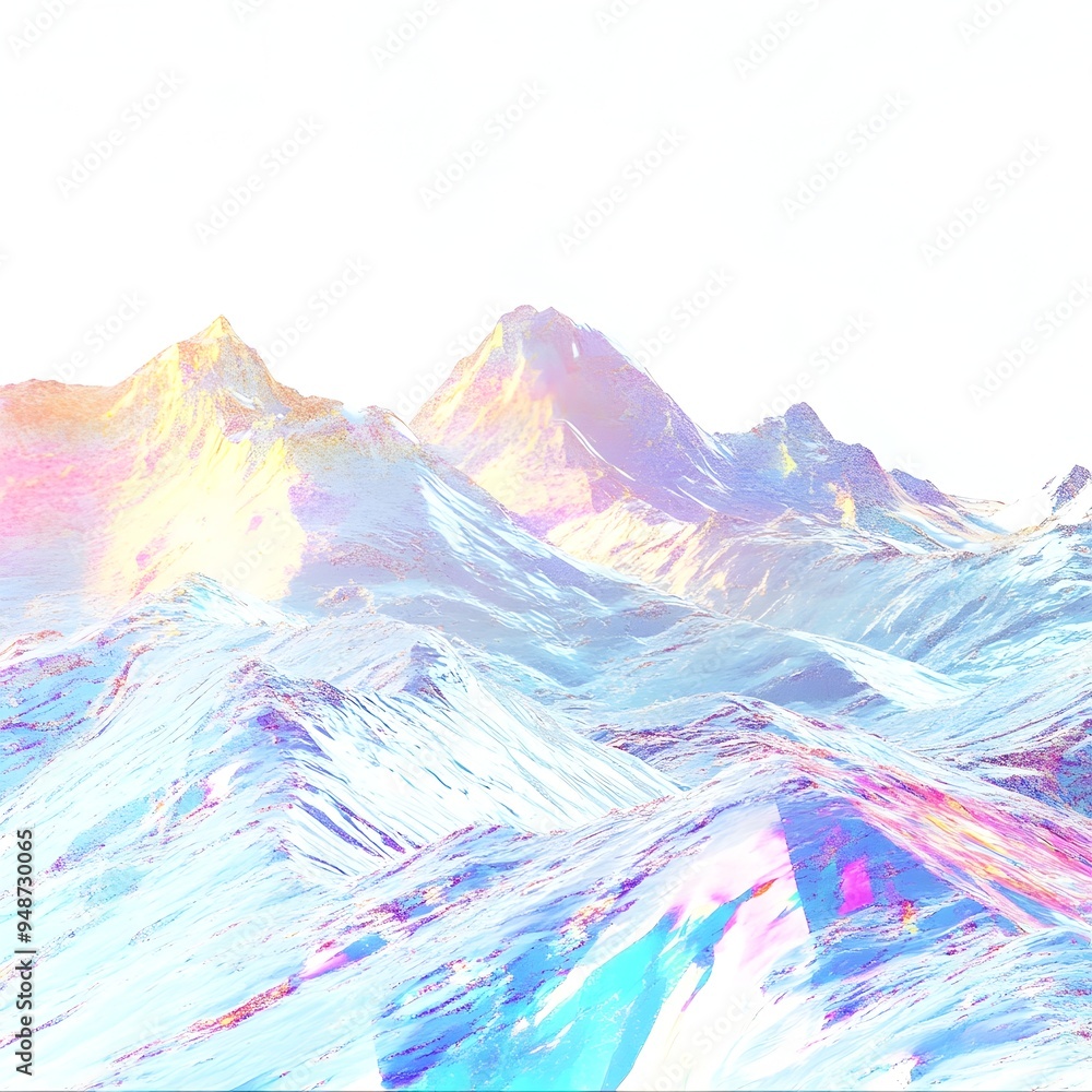 Poster mesmerizing surreal landscape with luminescent geometric patterns and unsettling digital distortions