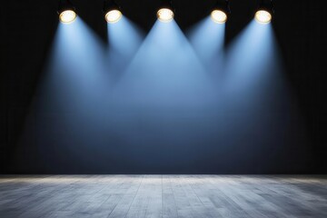 Stage lights with a cool blue wash, highlighting a minimalist backdrop with subtle texture, perfect for a corporate event, stage lights backdrop, cool and professional