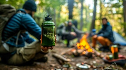 Envision a camping trip where hikers carry cans of portable stove fuel. The cans are compact and lightweight, perfect for backpacking adventures. At the campsite, hikers use the cans to cook 