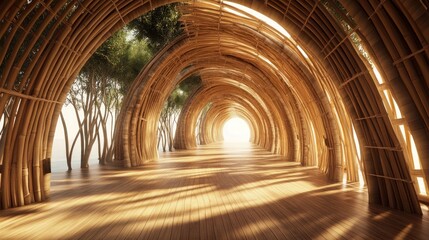 Obraz premium Bamboo archway leading to a bright, sun-lit opening.