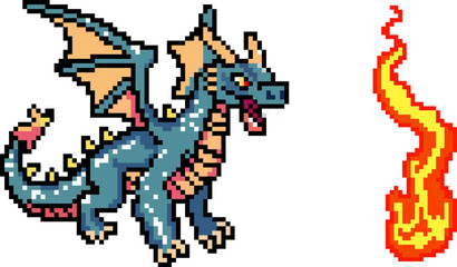 Vector, dragon, fire, vector illustration, 10EPS, for games, 8bit, 16bit